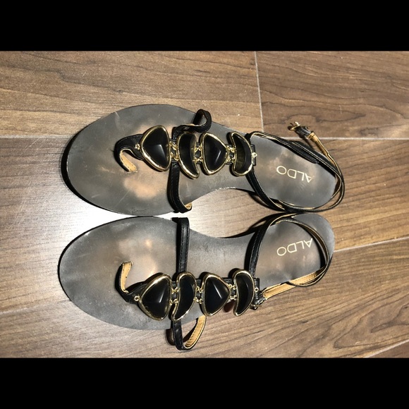 Aldo flat sandal black and gold size 7 - Picture 2 of 3